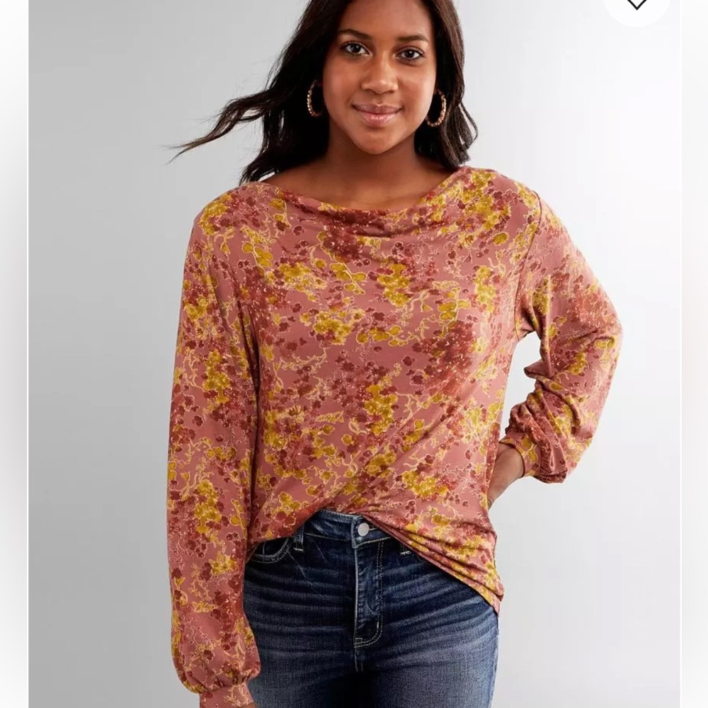 NWOT Buckle Black Floral Wide Cowl Neck Top Mauve‎ Multi Open Back Small